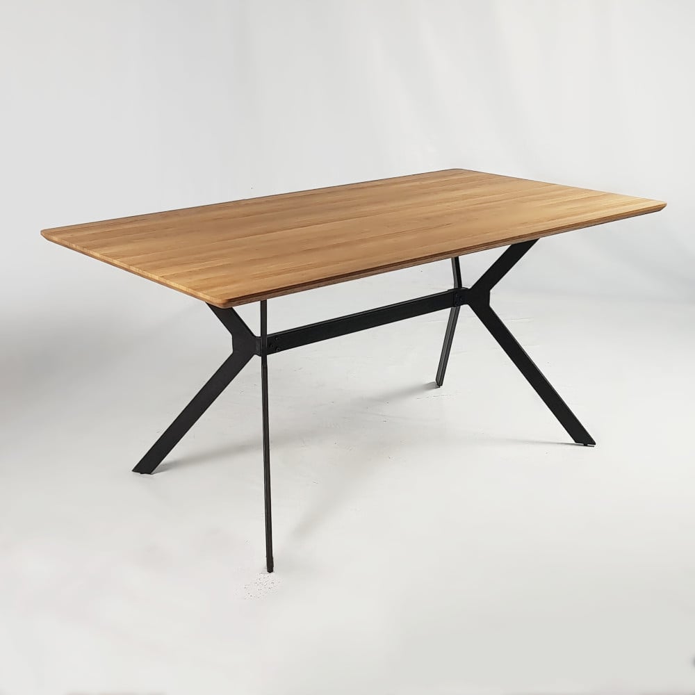 Wooden Rectangle Dining Table Only with Iron Legs 160x90 cm (Brown)