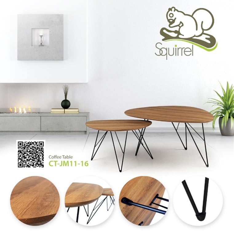 Wooden Triangle Coffee Table Set 2 in 1 with Iron Legs
