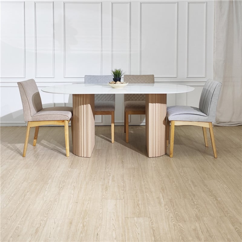 Sintered Stone Top Linen Long WP Base Table + Pet Friendly Microfiber Chair (1+4/6 Set)